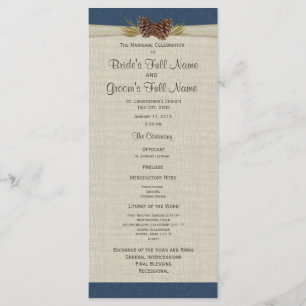 Pine Cones and Burlap Navy Blue Wedding Program