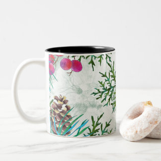 Pine cones and fir trees a winter wonderland Two-Tone coffee mug