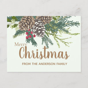 Pine cones and greenery Christmas Holiday Postcard