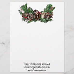 Pine Cones and Holly Berries Business Christmas Letterhead