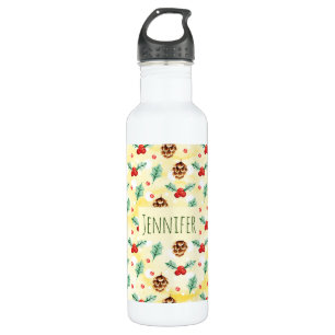 Pine Cones and Holly Christmas Pattern 710 Ml Water Bottle