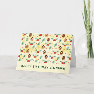 Pine Cones and Holly Christmas Pattern Birthday Card