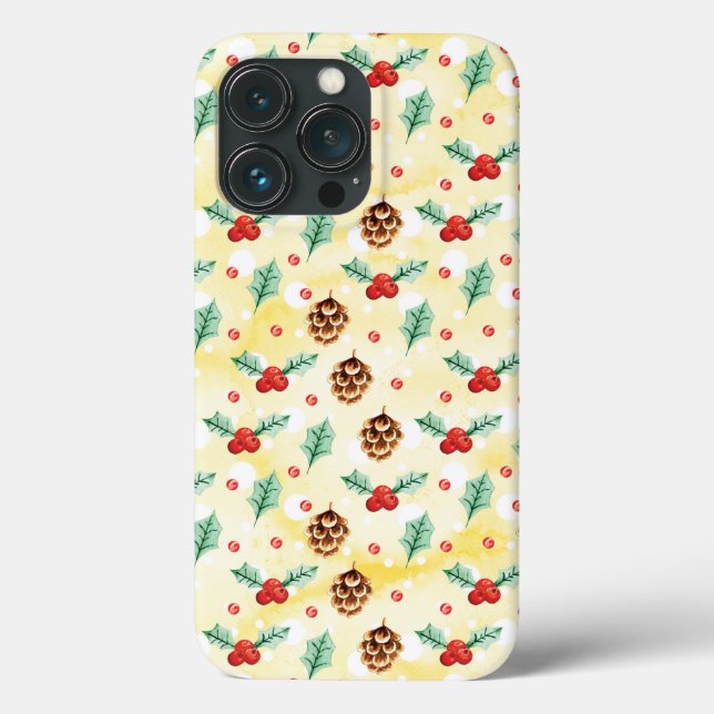 Pine Cones and Holly Christmas Pattern Case-Mate iPhone Case (Back)