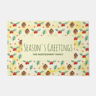 Pine Cones and Holly Christmas Pattern Doormat