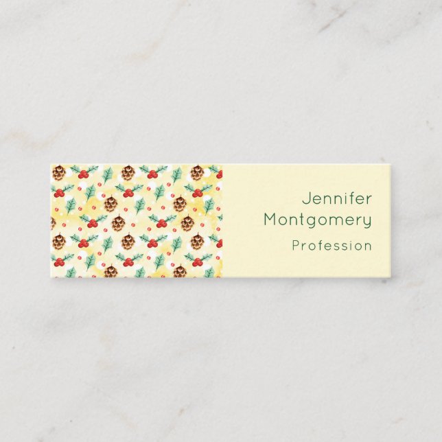 Pine Cones and Holly Christmas Pattern Mini Business Card (Front)