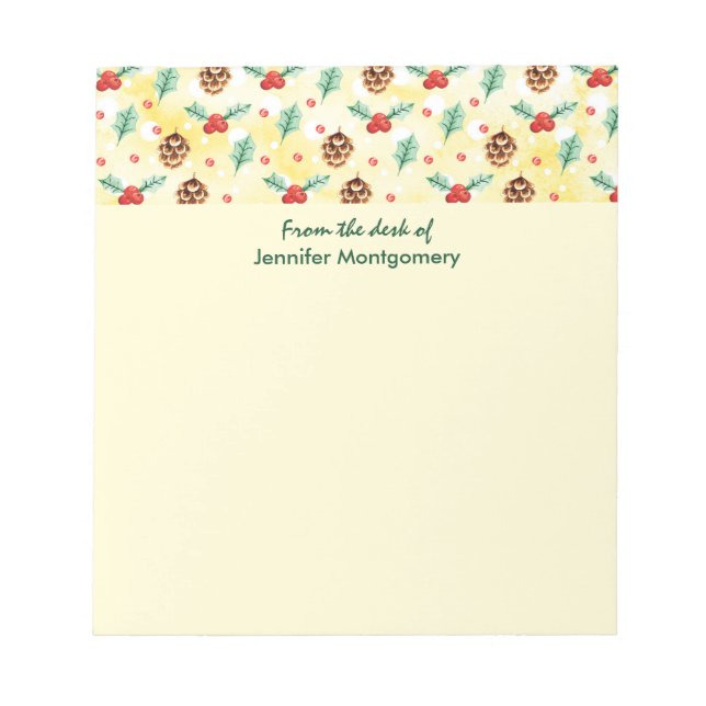 Pine Cones and Holly Christmas Pattern Notepad (Front)