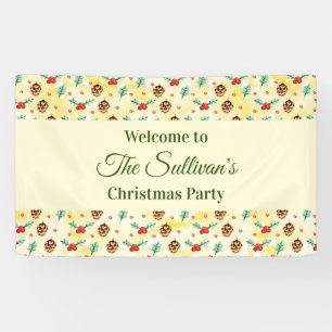 Pine Cones and Holly Christmas Pattern Party Banner