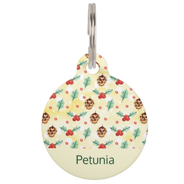  Pine Cones and Holly Christmas Pattern Pet Tag (Front)