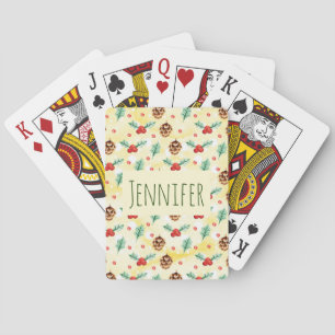 Pine Cones and Holly Christmas Pattern Playing Cards