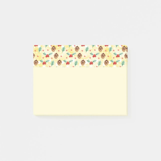 Pine Cones and Holly Christmas Pattern Post-it Notes (Front)