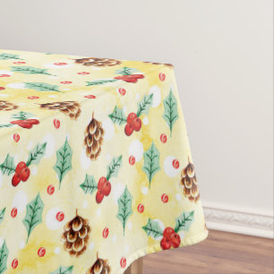 Pine Cones and Holly Christmas Pattern Tablecloth