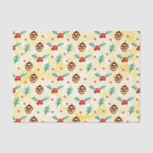 Pine Cones and Holly Christmas Pattern Tissue Paper