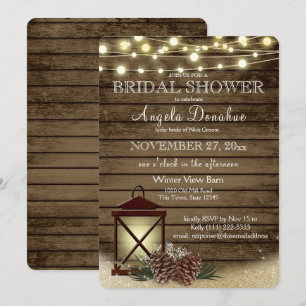 Pine cones and Lantern Rustic Bridal Shower Invitation