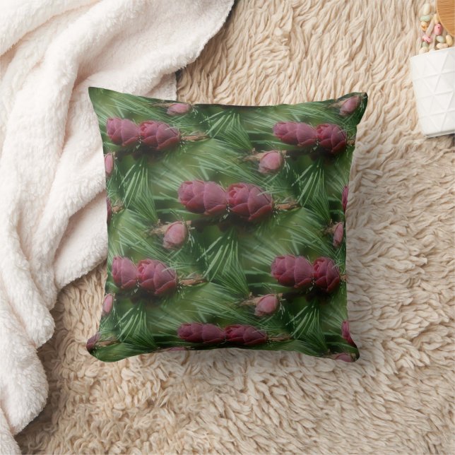 Pine Cones And Pine Needles Nature Pattern Throw Pillow (Blanket)