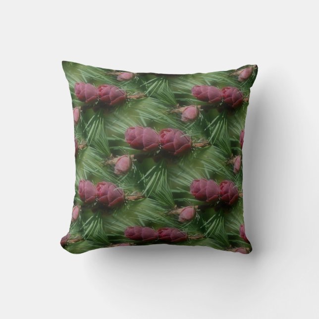 Pine Cones And Pine Needles Nature Pattern Throw Pillow (Front)