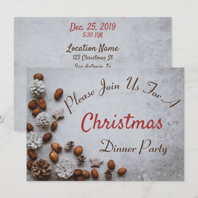 Pine Cones and Walnuts on Snow Christmas Invitation (Front/Back)