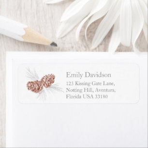 Pine cones art brown grey wedding reply labels
