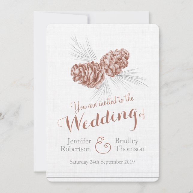 Pine cônes art brun hiver mariage invitations (Devant)