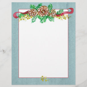 Pine Cones Berries Grey Christmas Letter Letterhead