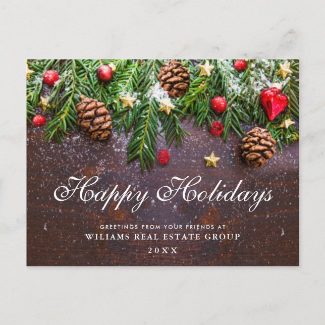 Pine Cones Branch Christmas Corporate Greeting Postcard (Front)