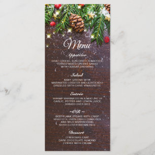 Pine Cones Branch Rustic  Christmas Holiday Dinner Menu