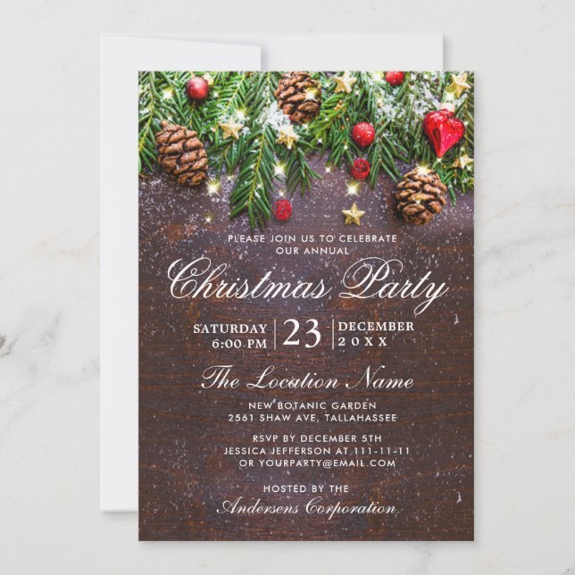 Pine Cones Branch Rustic Corporate Christmas Party Invitation (Front)