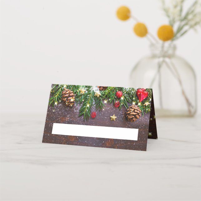 Pine Cones Branch Rustic Holiday Christmas Party Place Card (Front)