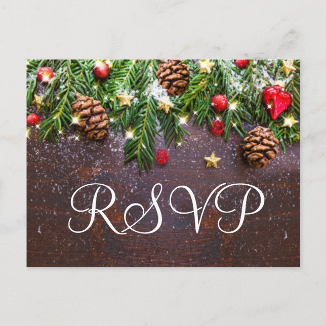 Pine Cones Branch Rustic RSVP with Meal Choice Postcard (Front)