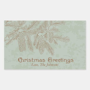 Pine Cones Branch Vintage Holiday Labels/Stickers Sticker