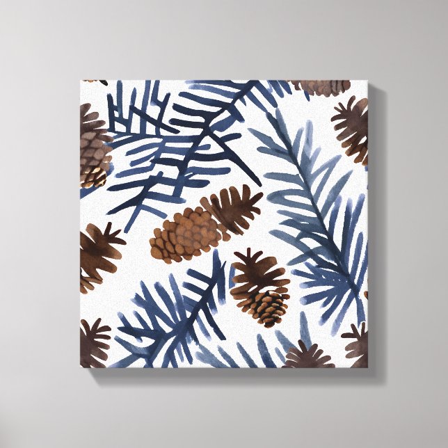 Pine Cones & Branches | Watercolor Winter Painting Canvas Print (Front)