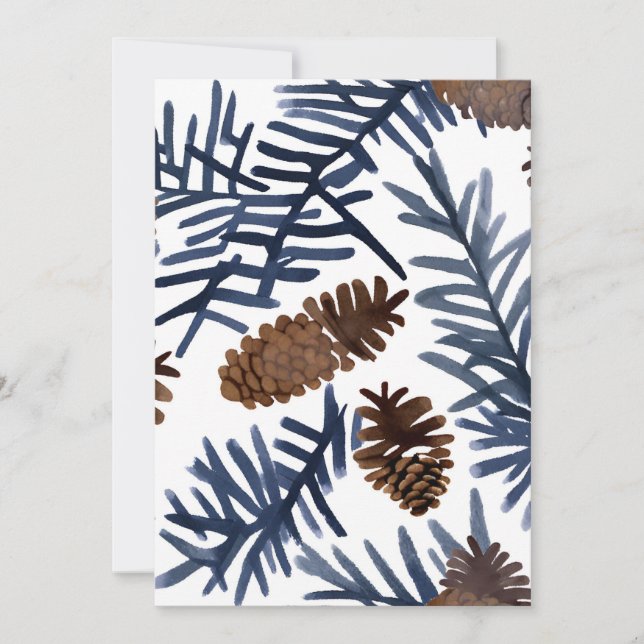 Pine Cones & Branches | Watercolor Winter Painting Holiday Card (Front)
