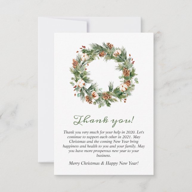 Pine Cones Christmas Holiday Wreath Corporate Thank You Card (Front)