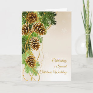 Pine Cones, Evergreens, Christmas Wedding Congrats Holiday Card