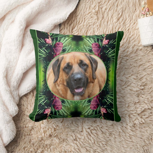 Pine Cones Frame Create Your Own Pet Photo Throw Pillow (Blanket)