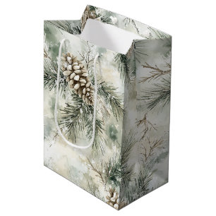 Pine Cones Green Christmas   Medium Gift Bag
