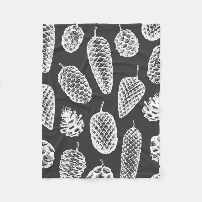 Pine cones hand drawn seamless pattern. Botanical  Fleece Blanket (Front)