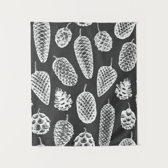 Pine cones hand drawn seamless pattern. Botanical  Tapestry (Front)