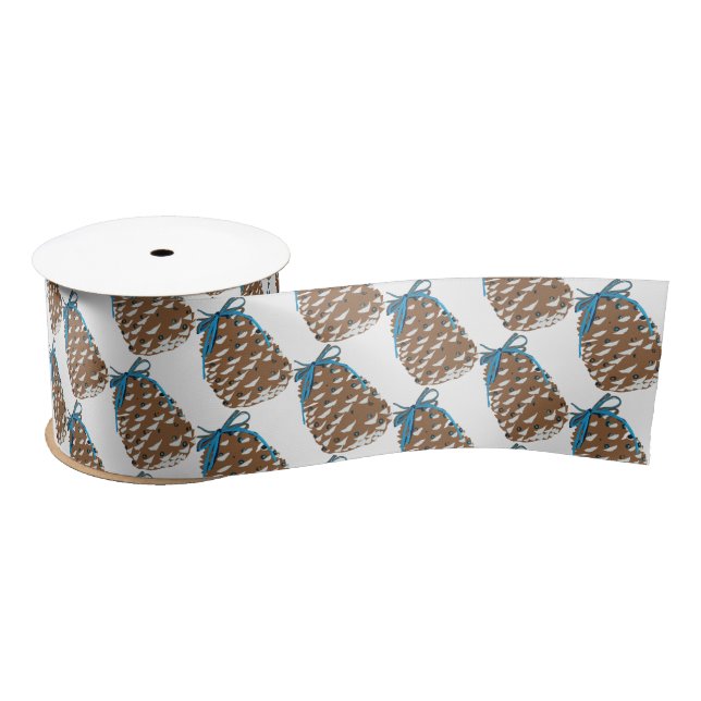 Pine cones Holiday art Satin Ribbon (Spool)