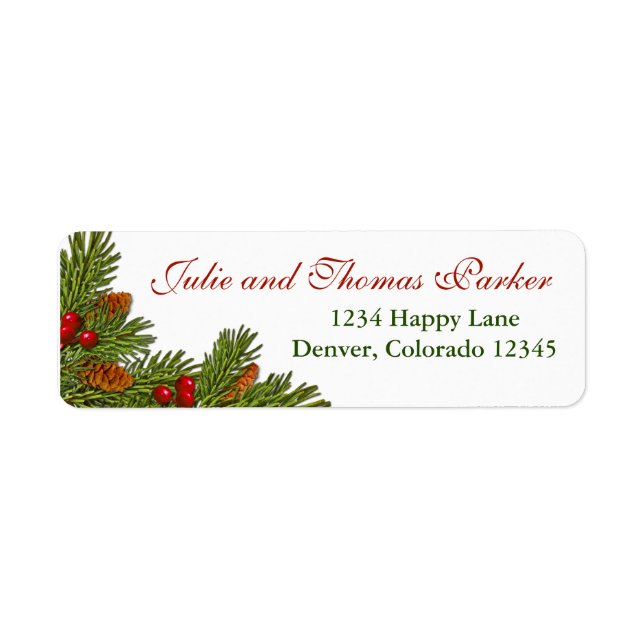Pine Cones Holly Berries Xmas Return Address Label (Front)