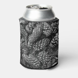 Pine Cones in Black and White Can Cooler
