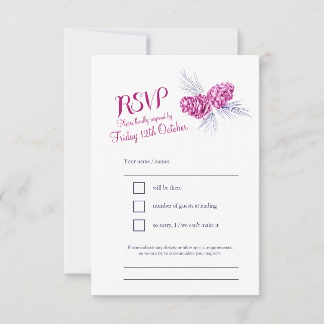 Pine cônes marine et mariage de prune RSVP (Devant)