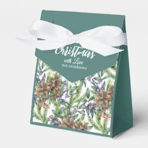 Pine cones Merry Christmas watercolor green white Favor Box