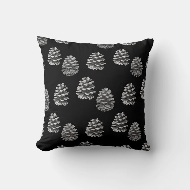 Pine Cones - Monochrome Reversible Throw Pillow (Front)