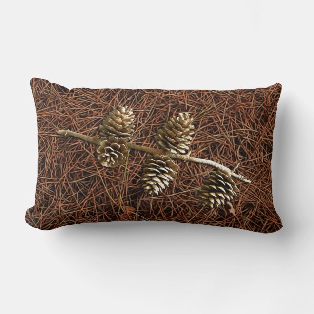 Pine Cones On Fallen Needles Lumbar Pillow (Front)