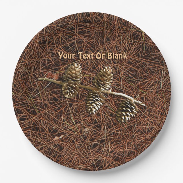 Pine Cones On Fallen Needles Paper Plate (Front)