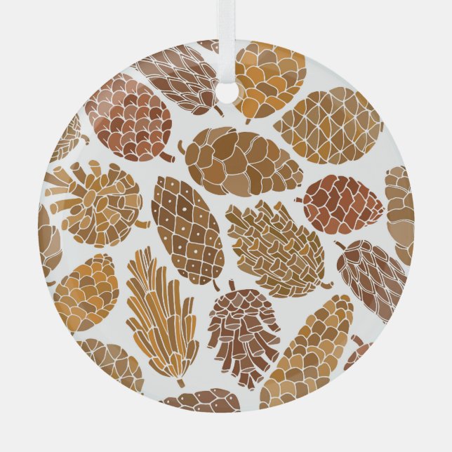 Pine cones pattern illustration. glass ornament (Front)