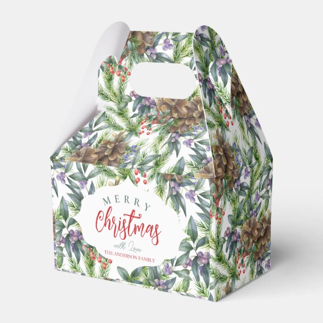 Pine cones pattern Merry Christmas floral Favor Box (Front Side)