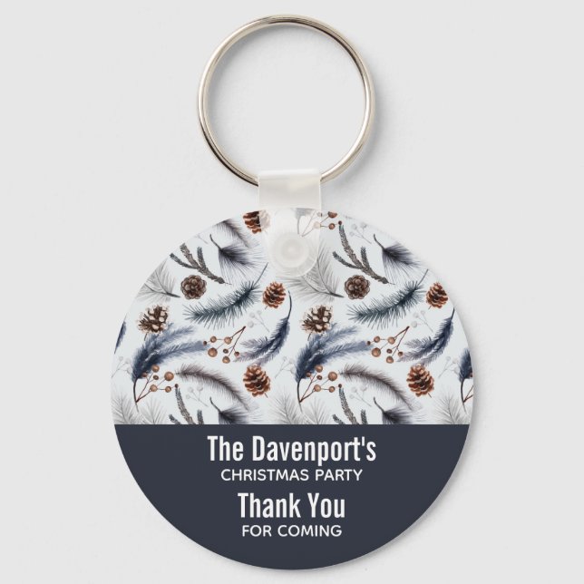 Pine Cones & Pine Needles Christmas Pattern Keychain (Front)