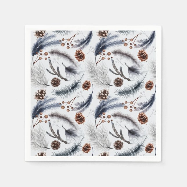 Pine Cones & Pine Needles Christmas Pattern Napkin (Front)