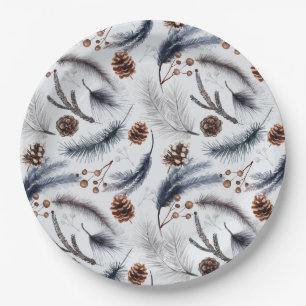 Pine Cones & Pine Needles Christmas Pattern Paper Plate